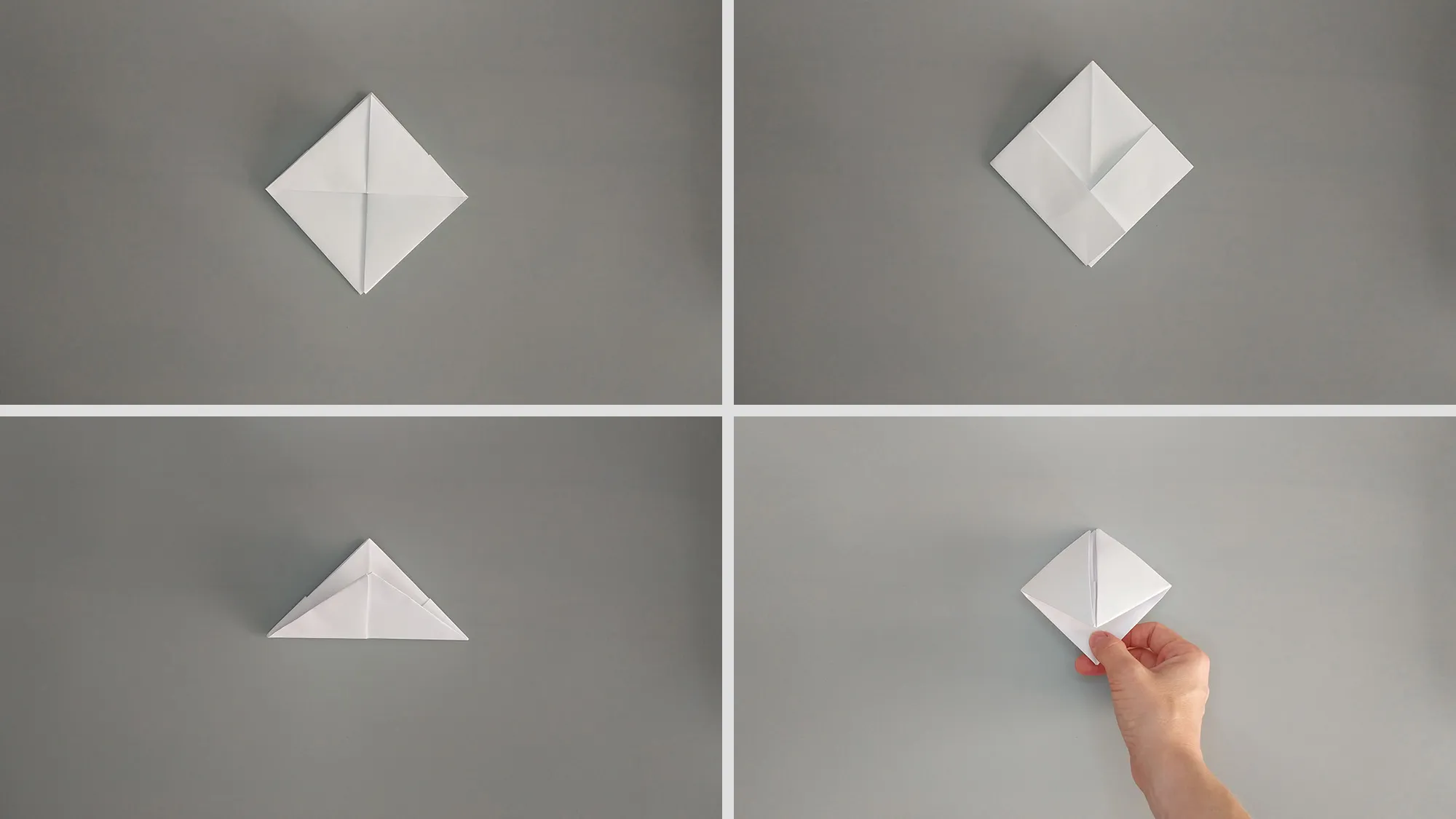 Folding an origami boat out of paper. Illustration with instruction number 4