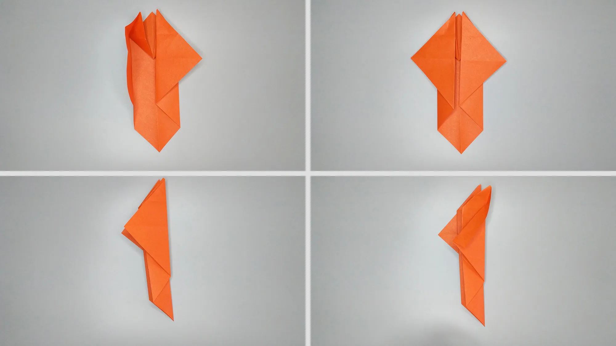 Instructies met foto's voor het vouwen van een origami vos. Stap 6