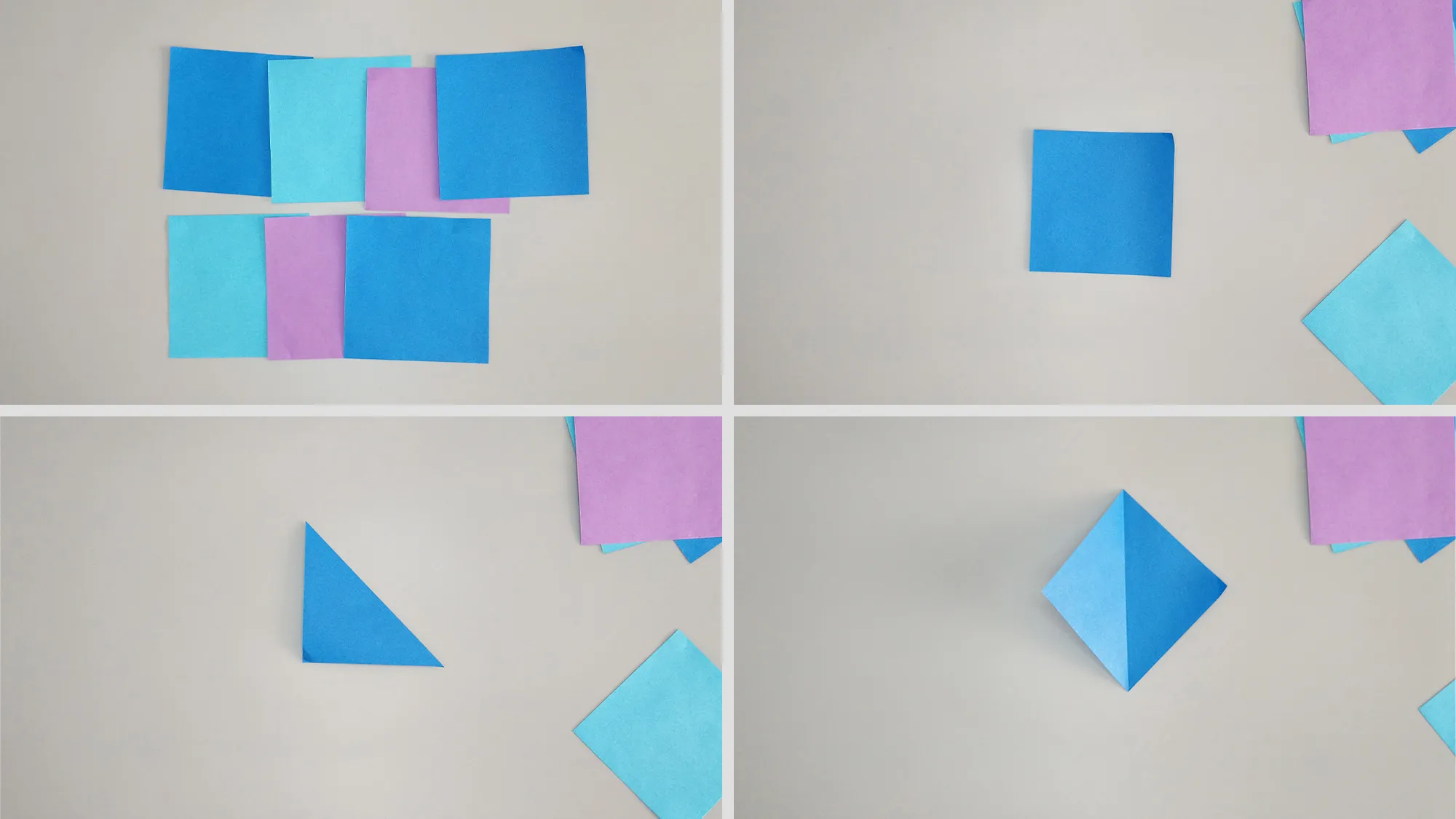 Step-by-step instructions for folding an origami star out of paper. Step 1