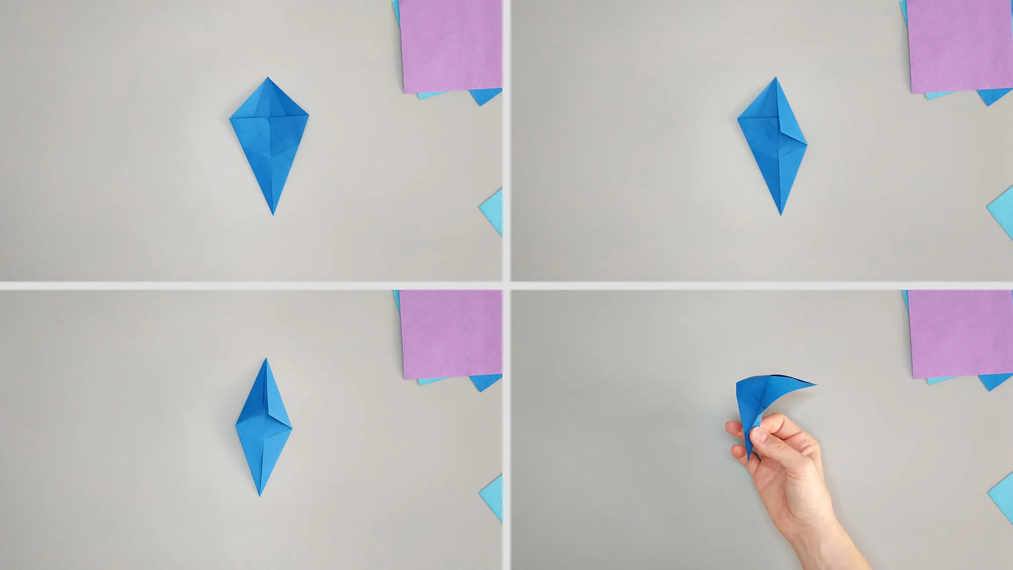 Step-by-step instructions for folding an origami star out of paper. Step 3