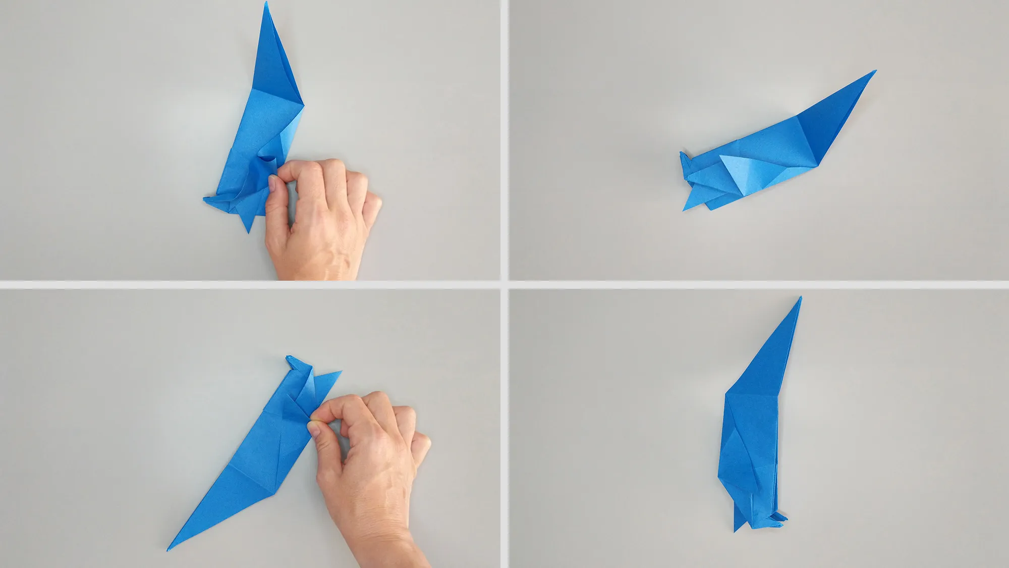 Navodila korak za korakom, kako zložiti origami pingvina iz papirja. Korak 10