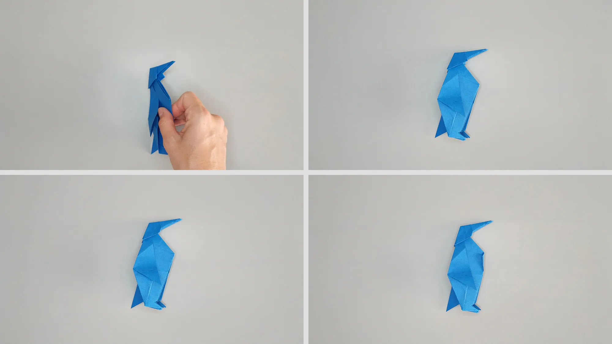 Schritt-für-Schritt-Anleitung, wie man einen Origami-Pinguin aus Papier faltet. Schritt 14