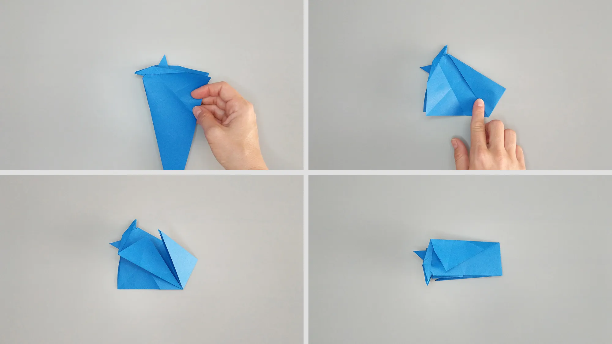 Langkah demi langkah panduan tentang cara melipat pinguin origami dari kertas. Langkah 9