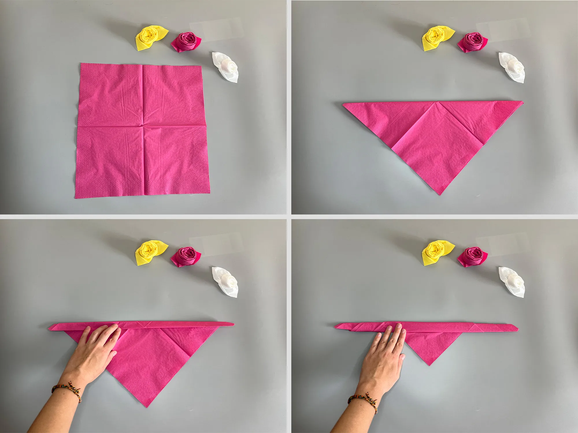 Doblar servilletas en forma de rosas. Instrucciones: Paso 1