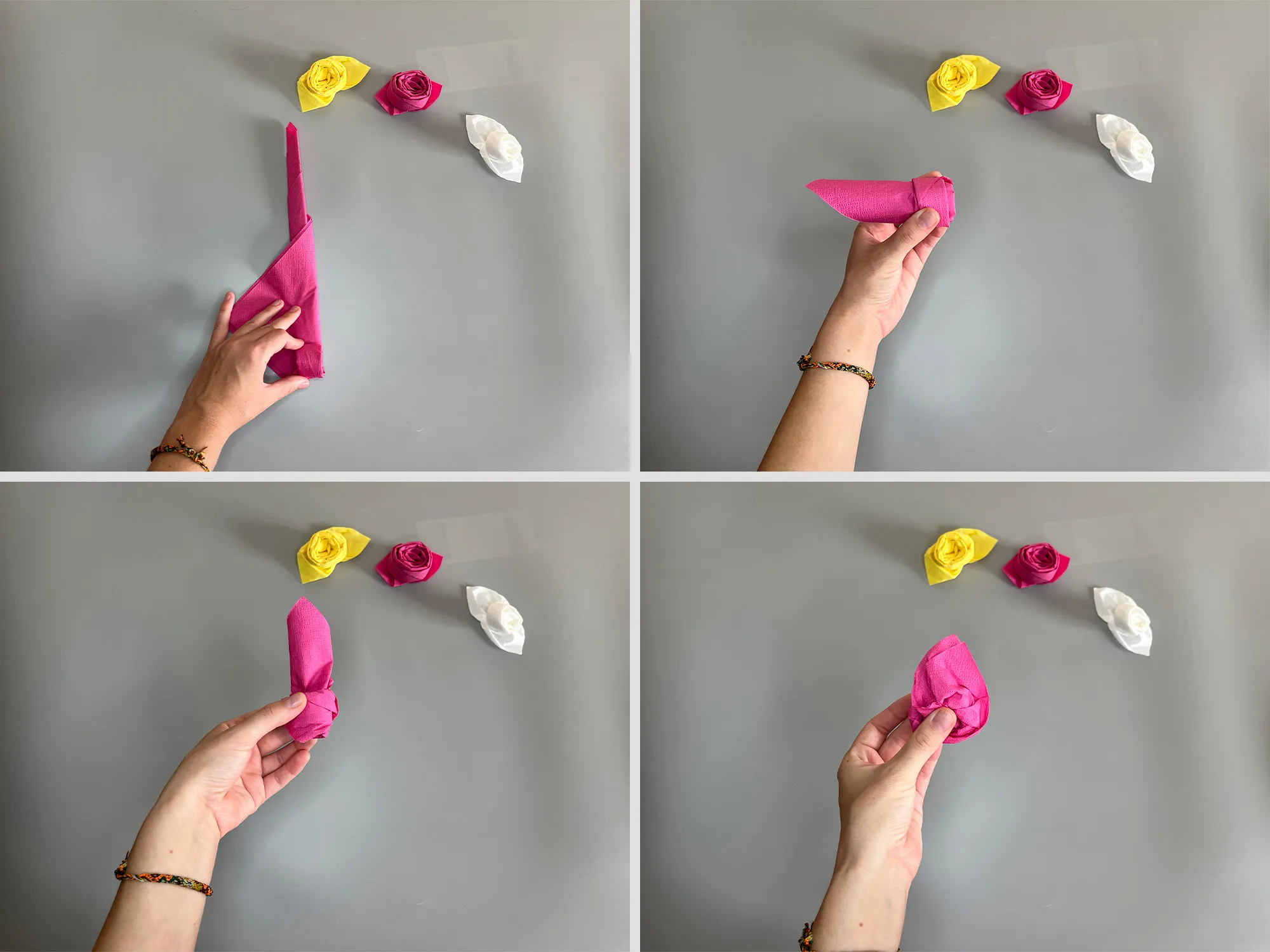 Doblar servilletas en forma de rosas. Instrucciones: Paso 2