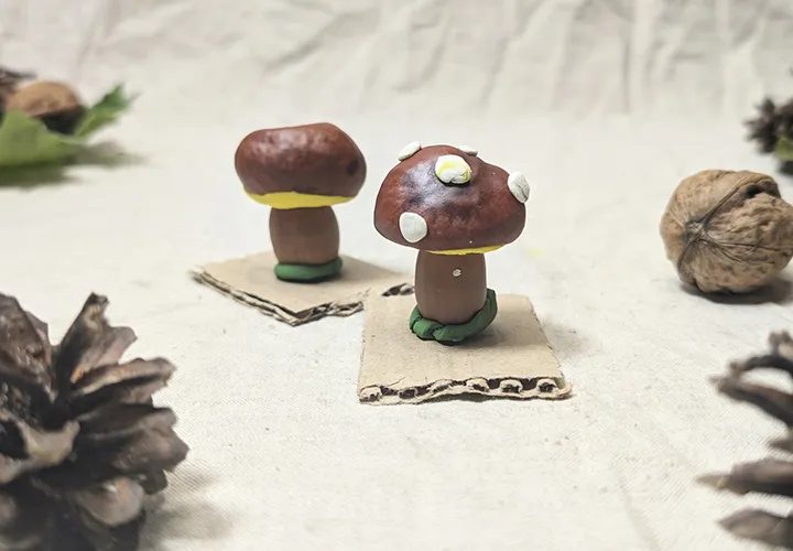 Funghi di castagne - attività artistica semplice per bambini dai 3 anni in su