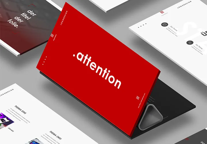 "Attention": 145 slide templates for Keynote, PowerPoint and Google Slides