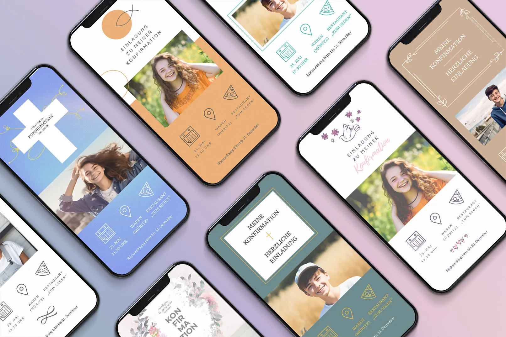 Plantillas para tarjetas de invitación de confirmación en formato smartphone