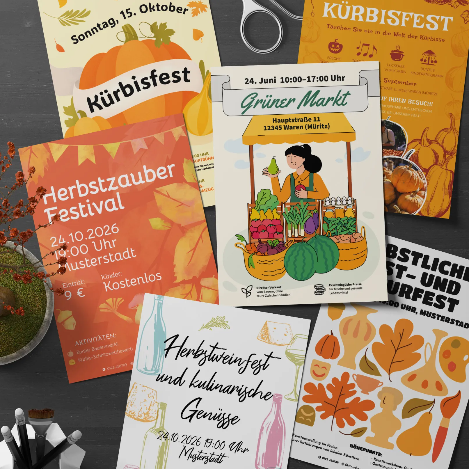 Modèles de flyers et d'affiches pour les fêtes d'automne et pour l'action de grâce.