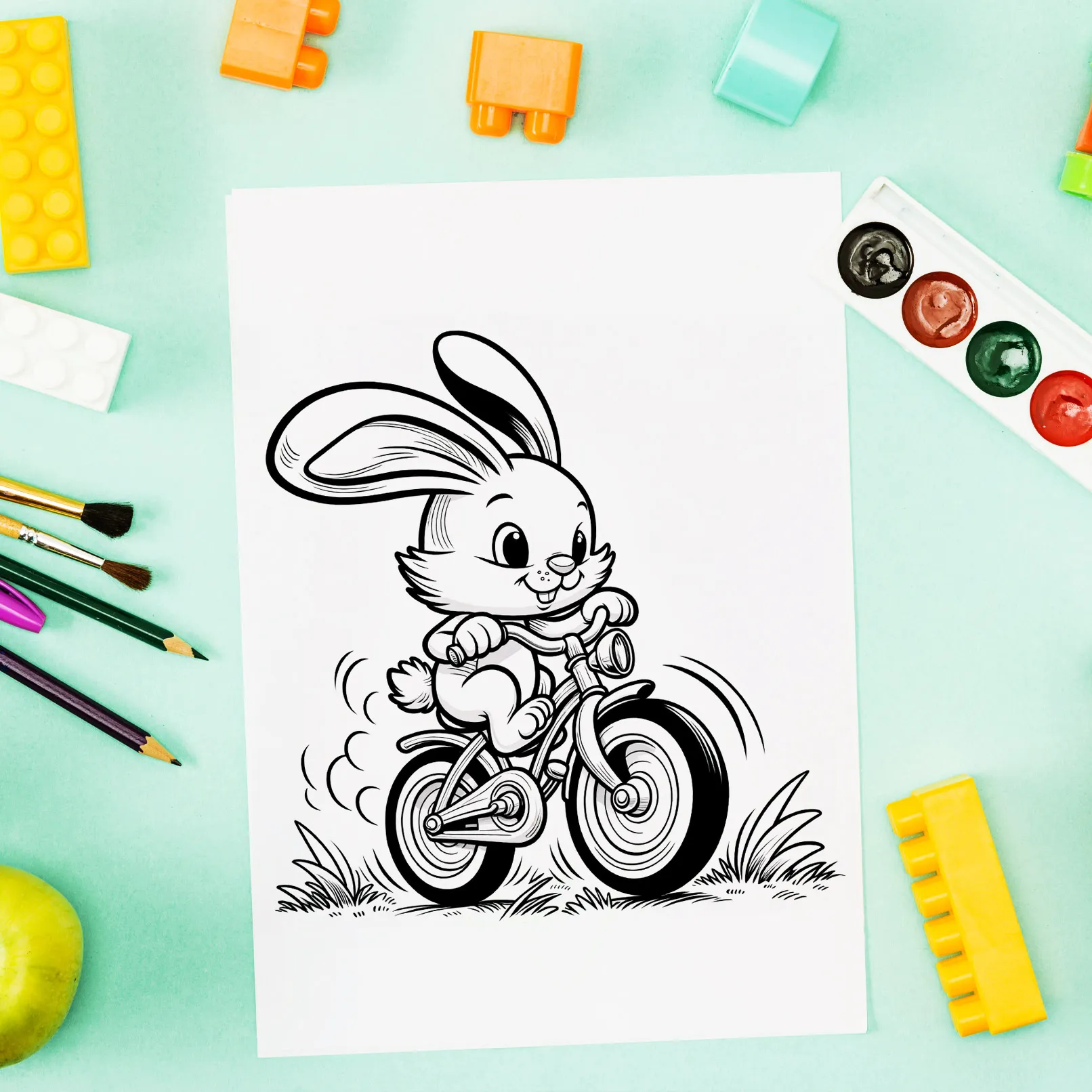 Coloriages de Pâques - Lapin de Pâques à vélo