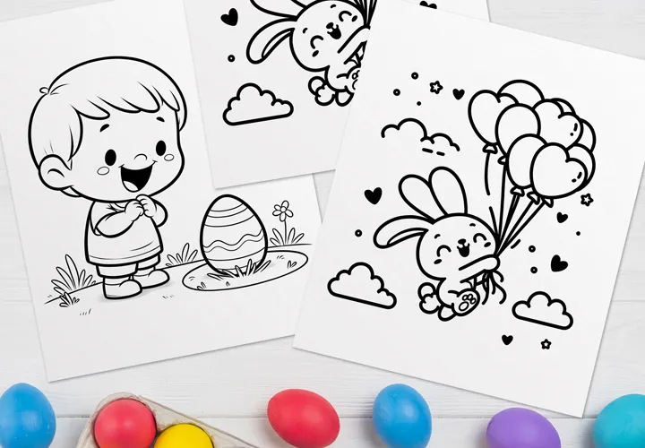 Розмальовки на Великдень: Великодні заєць, писанки, пташеня та інше.