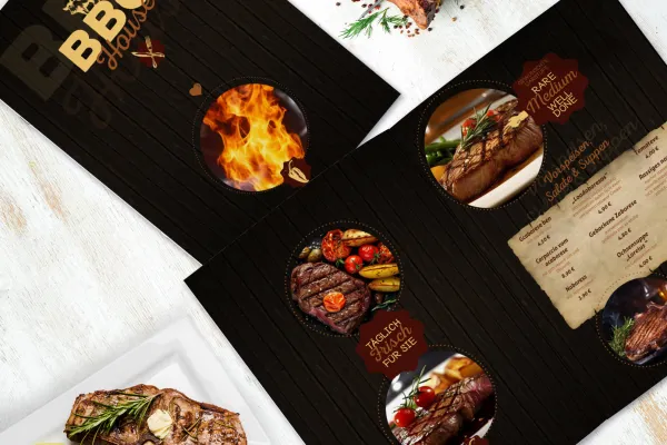 Modèles de menus pour les steakhouse en design BBQ.