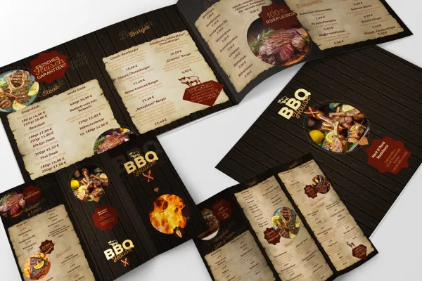 Menu templates for steakhouses in BBQ design