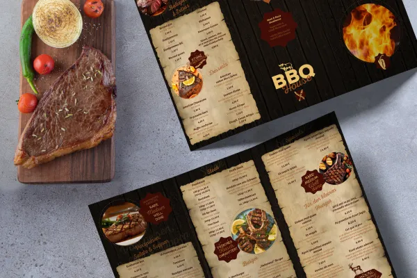 Menu templates for steakhouses in BBQ design.