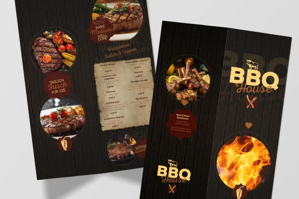 Speisekarten-Vorlagen für Steakhäuser im BBQ-Design