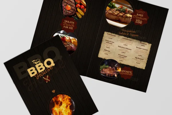 Plantillas de menú para restaurantes de carne a la parrilla con diseño de barbacoa.