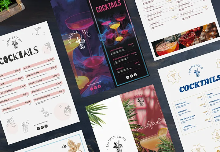 Cartes des boissons & des cocktails : modèles pour Word & Co.