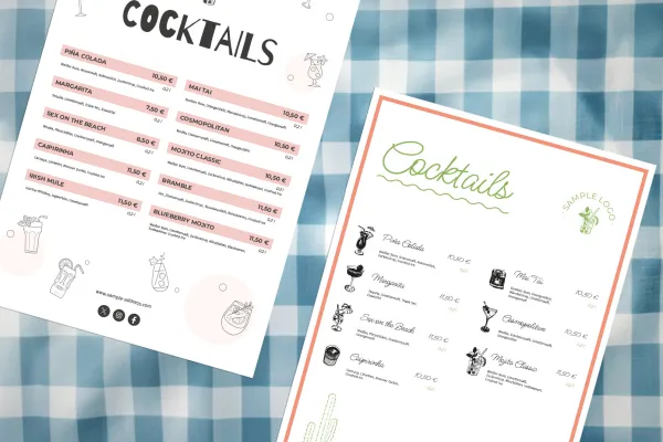 Cartas de bebidas y cócteles: plantillas para Word y otros programas.