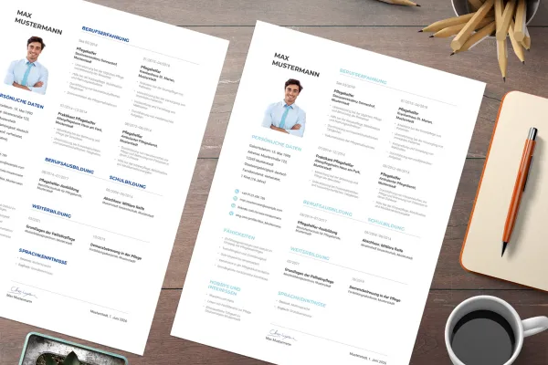 Curriculum vitae de asistente de enfermería, plantilla de una sola página para Word, InDesign y Affinity Publisher.