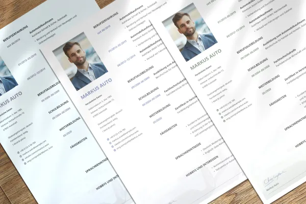 Resume automotive salesman/woman - one-sided template for Word, InDesign, and Affinity Publisher