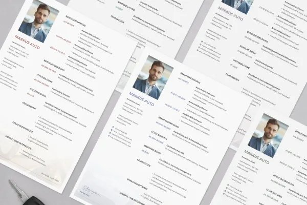 Lebenslauf Automobilkaufmann/-kauffrau – einseitige Vorlage für Word, InDesign und Affinity Publisher