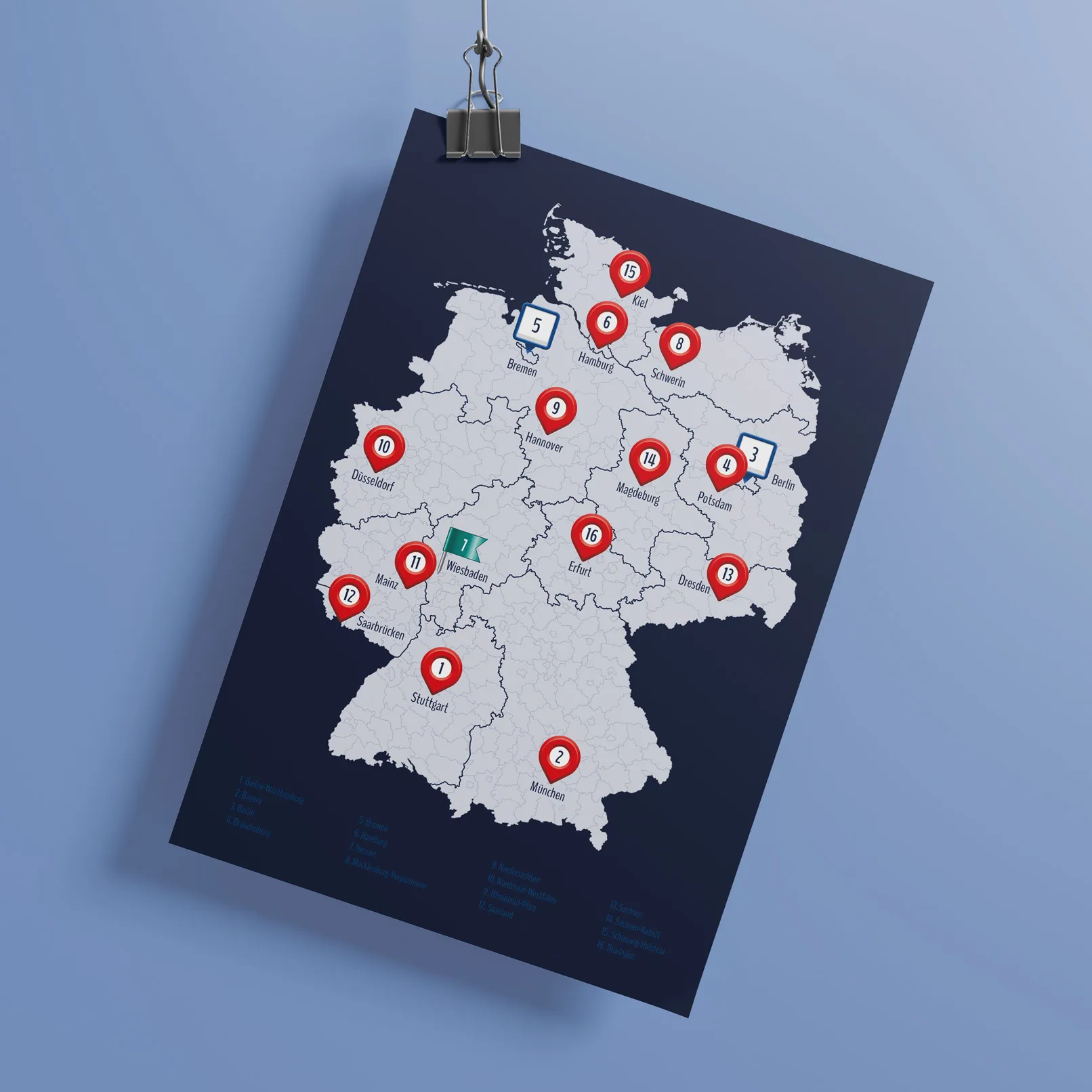 Mapa de Alemania con iconos para indicar la ubicación