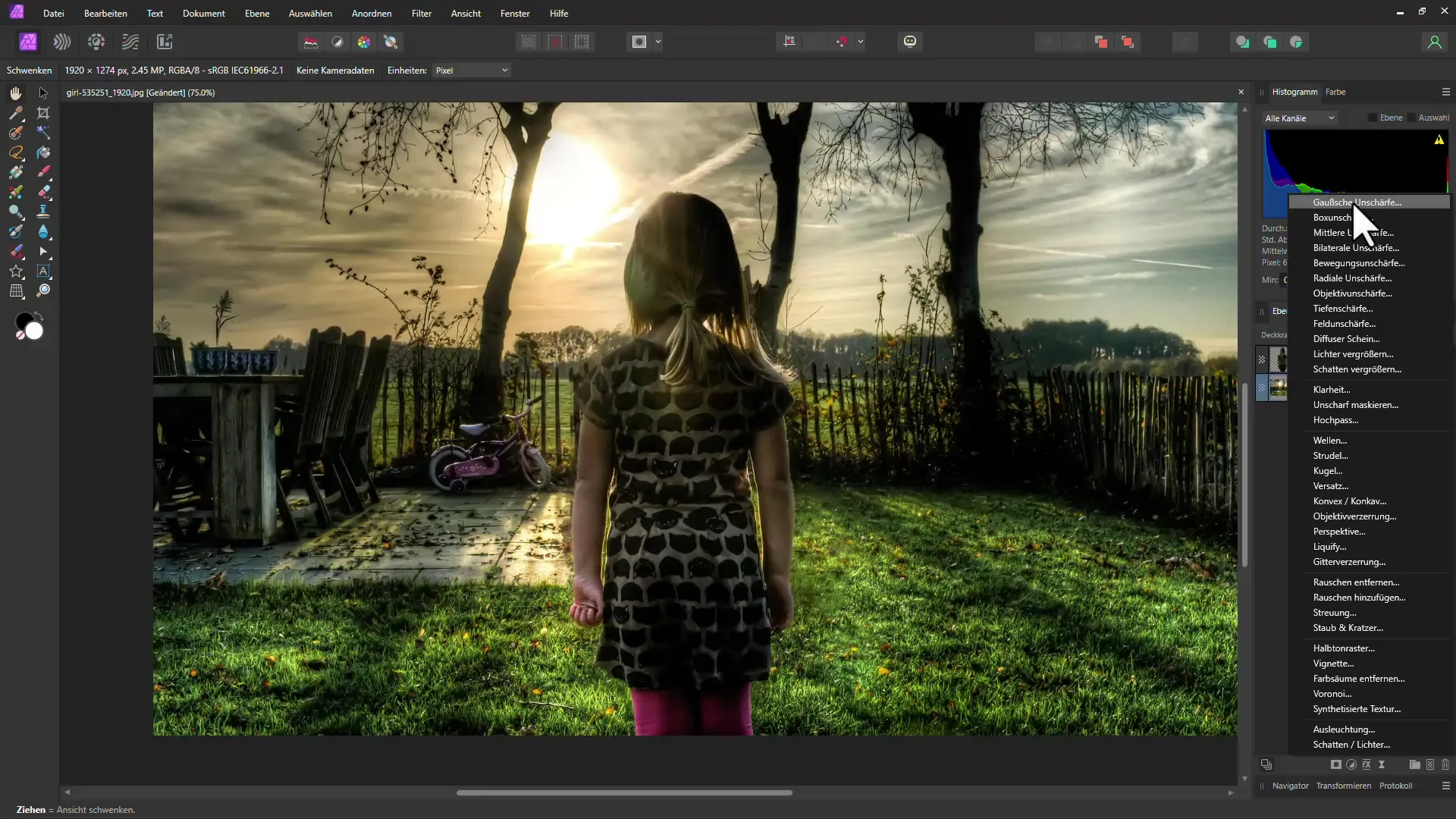 Применить эффективное размытие глубины в Affinity Photo