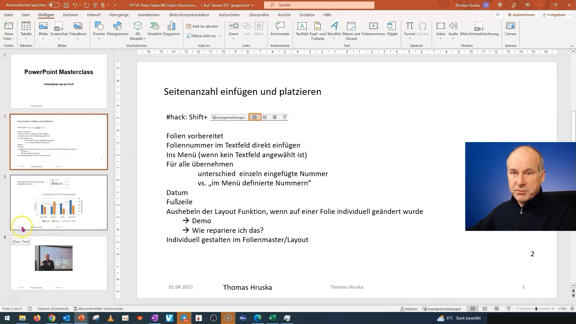 Učinkovito urejanje glave in noge v programu PowerPoint