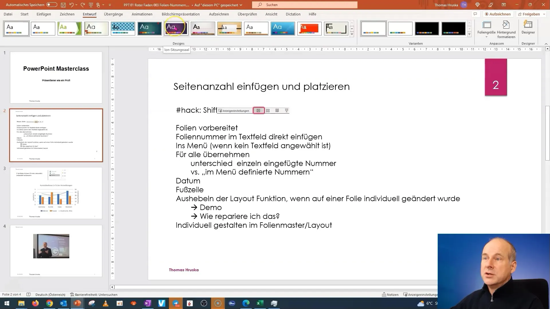 Slik tilpasser du sidetallene i PowerPoint-designet