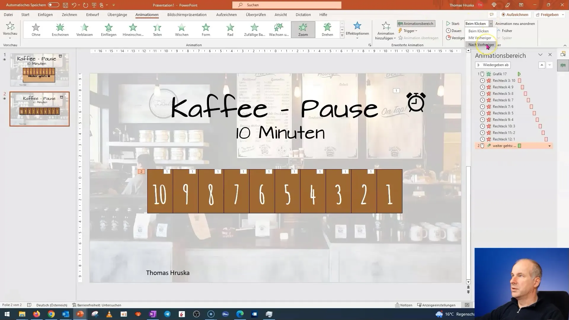 Curso de PowerPoint: 12.10 | Ejercicio de animaciones - "Descanso para tomar café" (Parte 2)