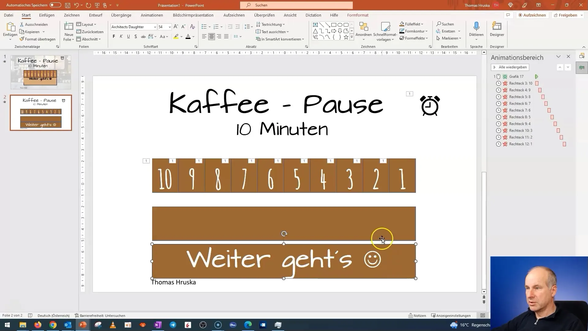 Kurs PowerPoint: 12.10 | Latihan Animasi - "Istirahat Kopi" (Bagian 2)