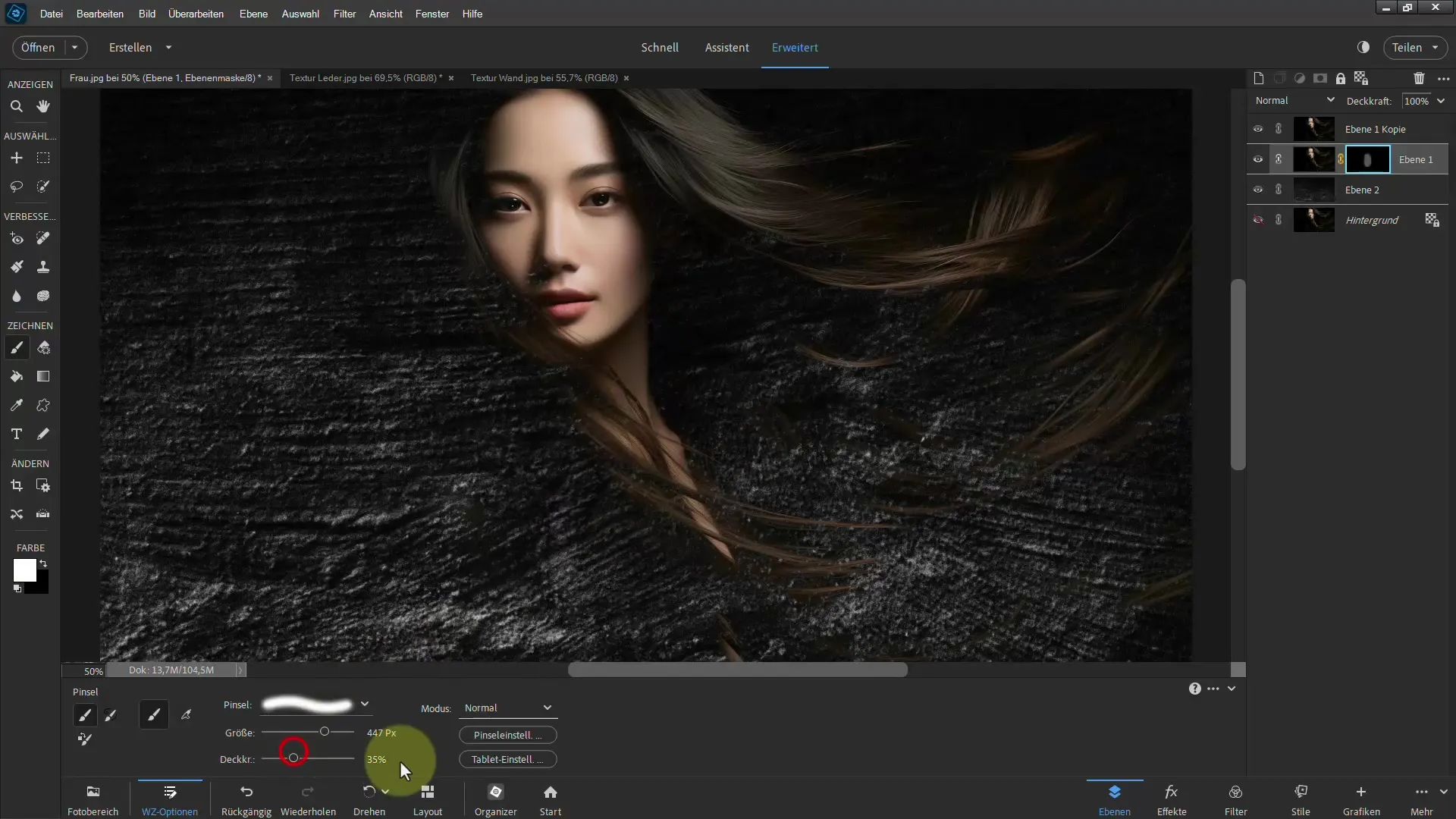 Menghapus latar belakang rambut dengan Photoshop Elements - Penjelasan metode pengisian