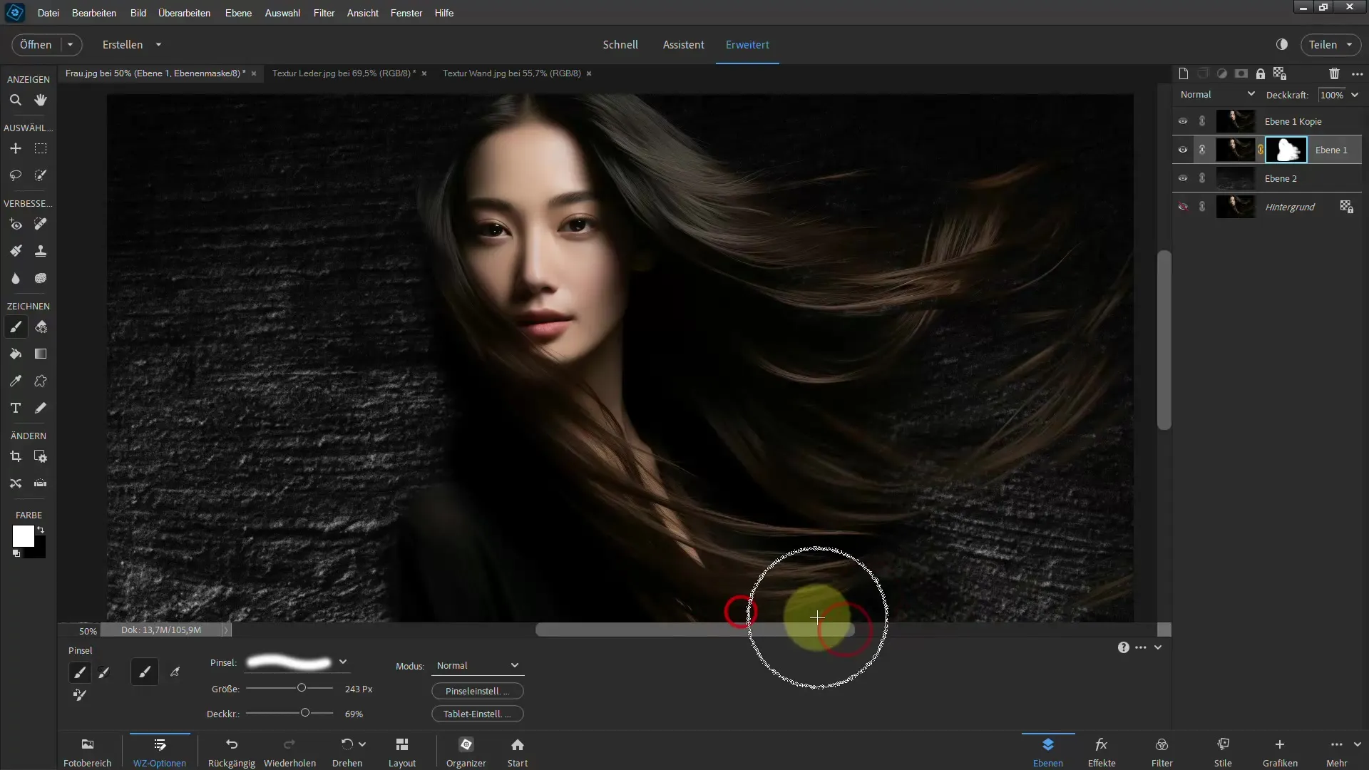 Menghilangkan rambut dengan Photoshop Elements - Penjelasan metode pengisian