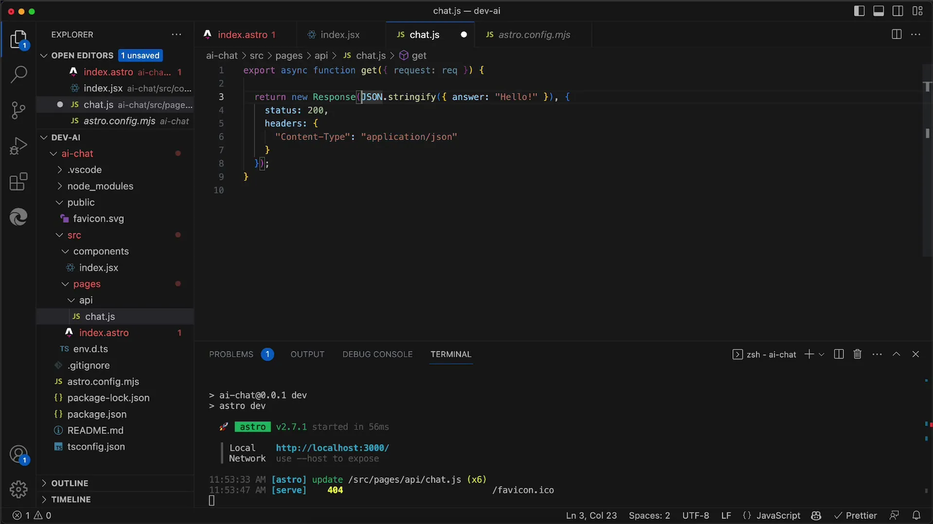 Node.js'de sohbet hizmeti için bir GET ucu oluşturmak için basit talimatlar