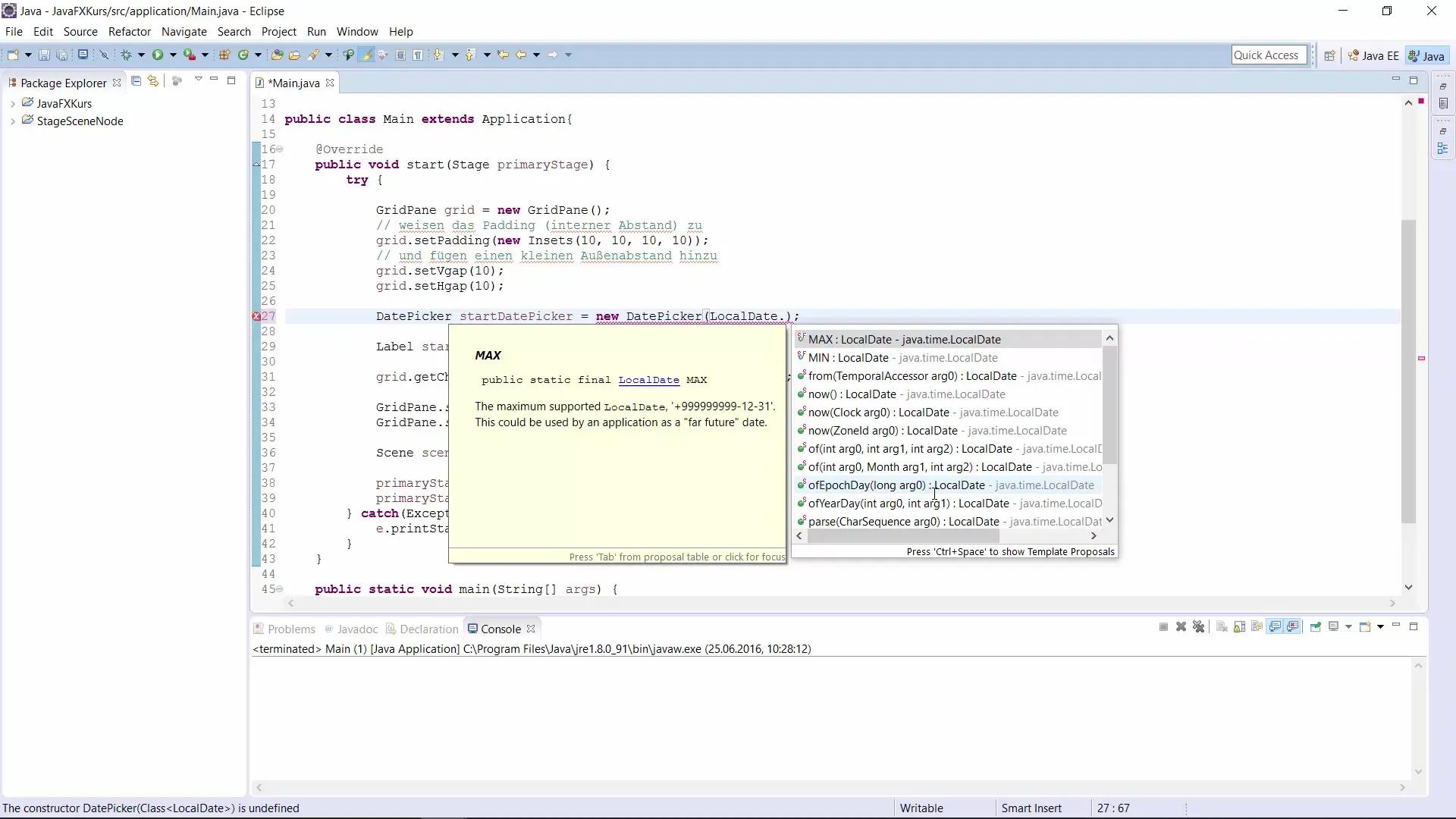 Implementierung eines DatePickers in JavaFX