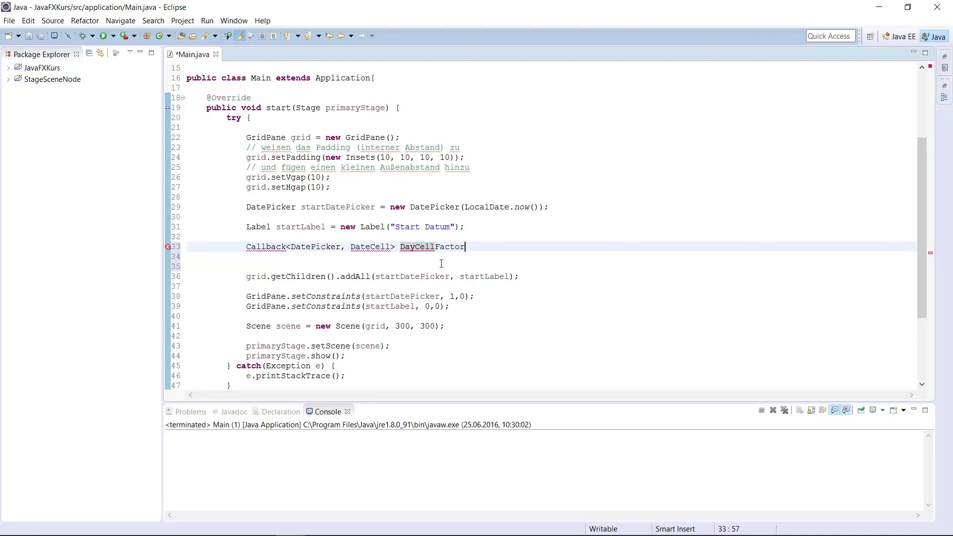 Implementierung eines DatePickers in JavaFX