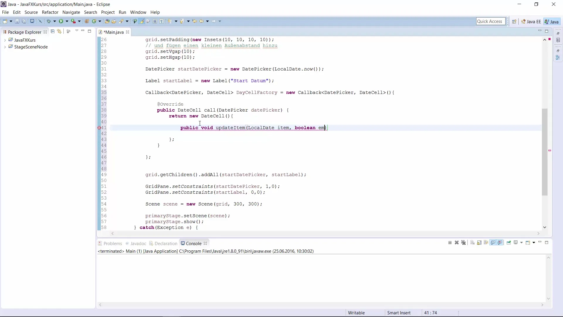 Implementierung eines DatePickers in JavaFX