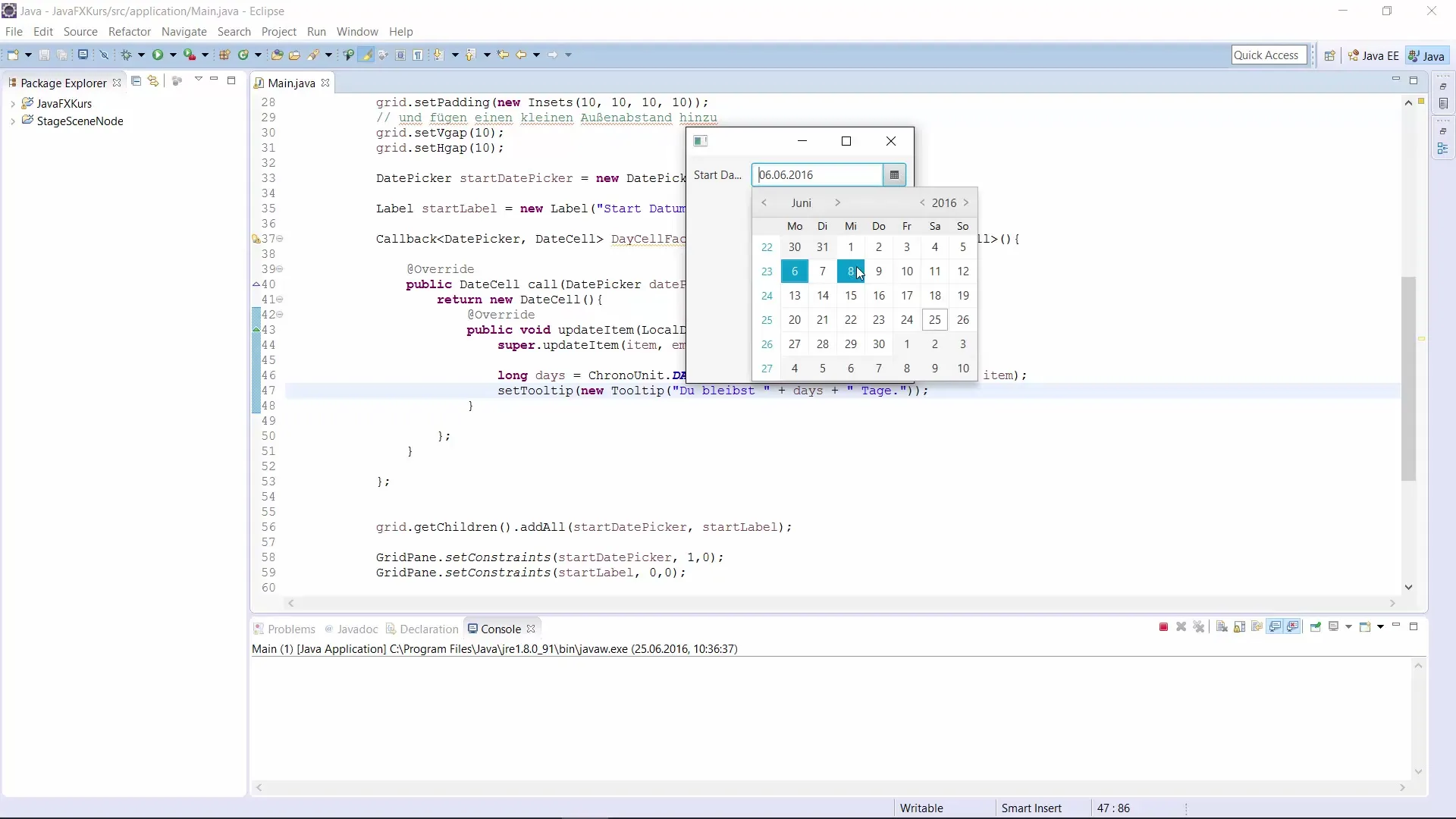Implementierung eines DatePickers in JavaFX