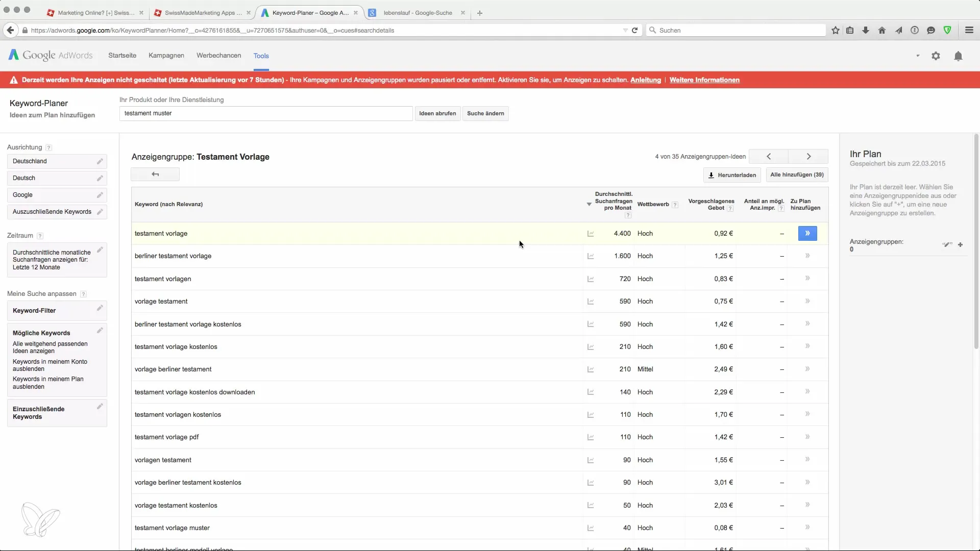Keywords effektiv recherchieren mit Google AdWords