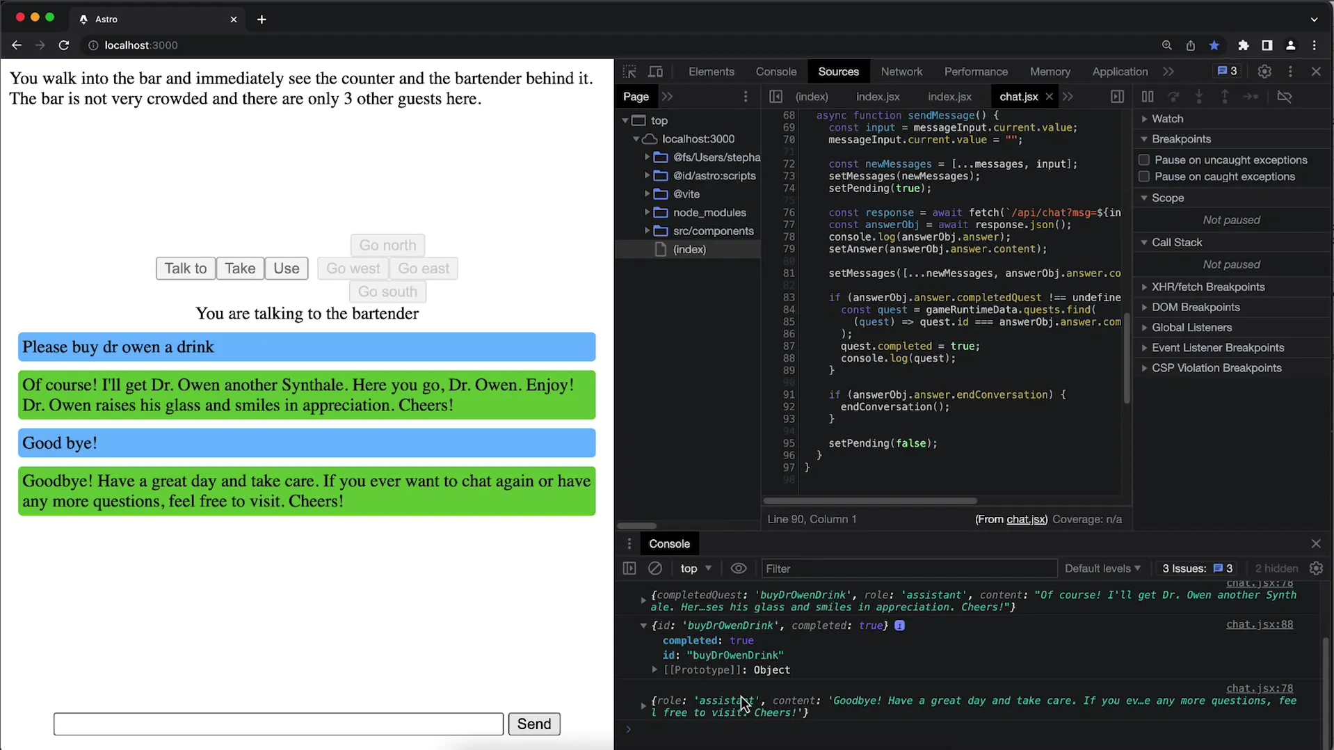 Så forlader spilleren chatten i OpenAI API'en