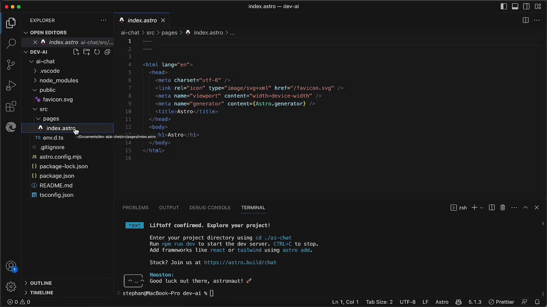 AstroJS temel projesinin oluşturulması