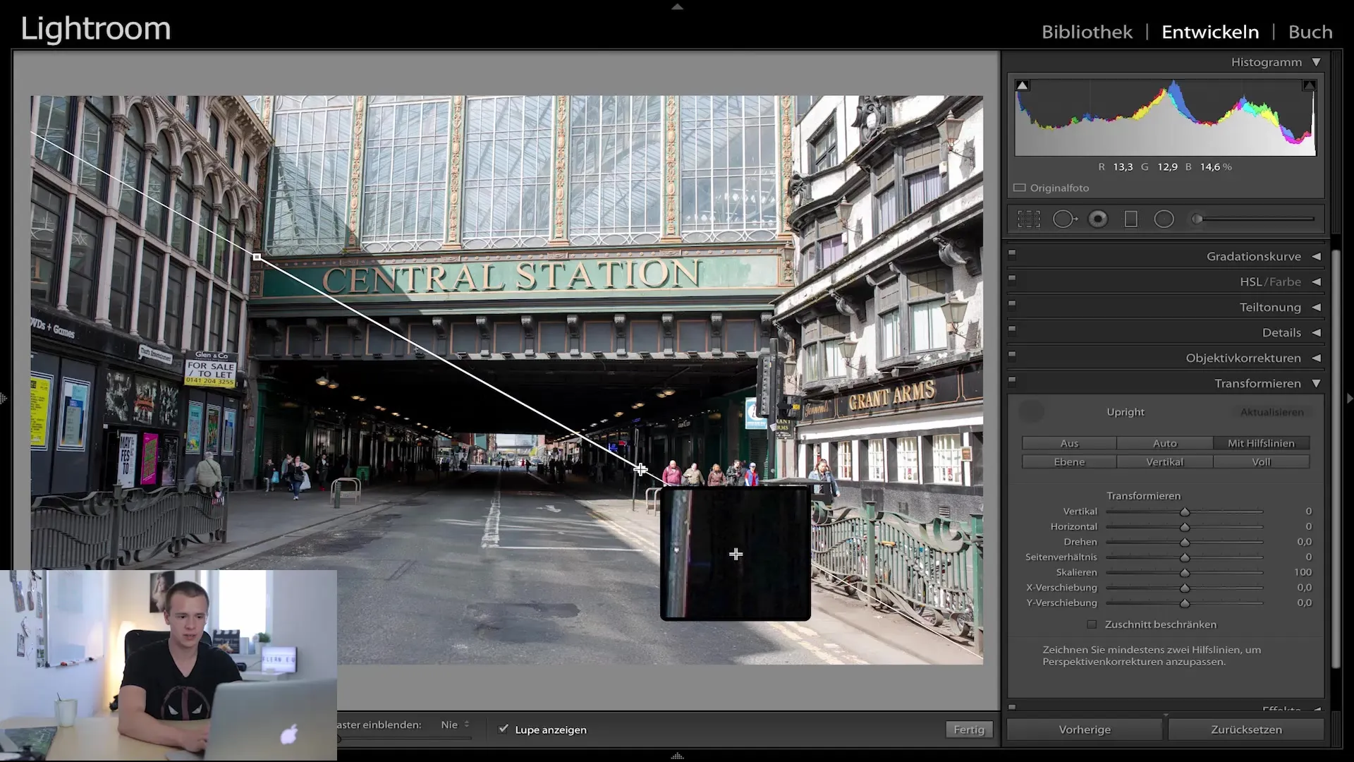 Retouche professionnelle d'images avec la boîte de dialogue Transformation dans Lightroom