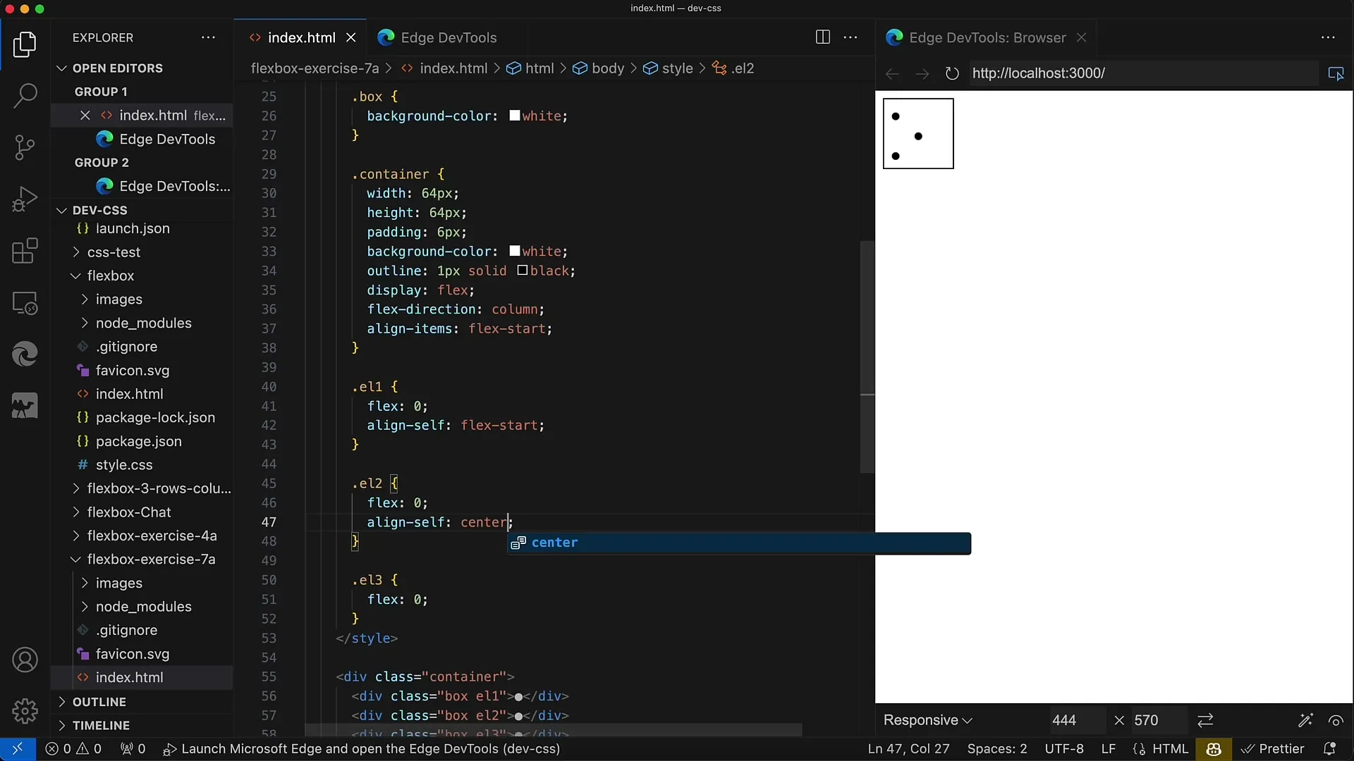 Flexbox Tutorial: Designing the individual alignment of a cube