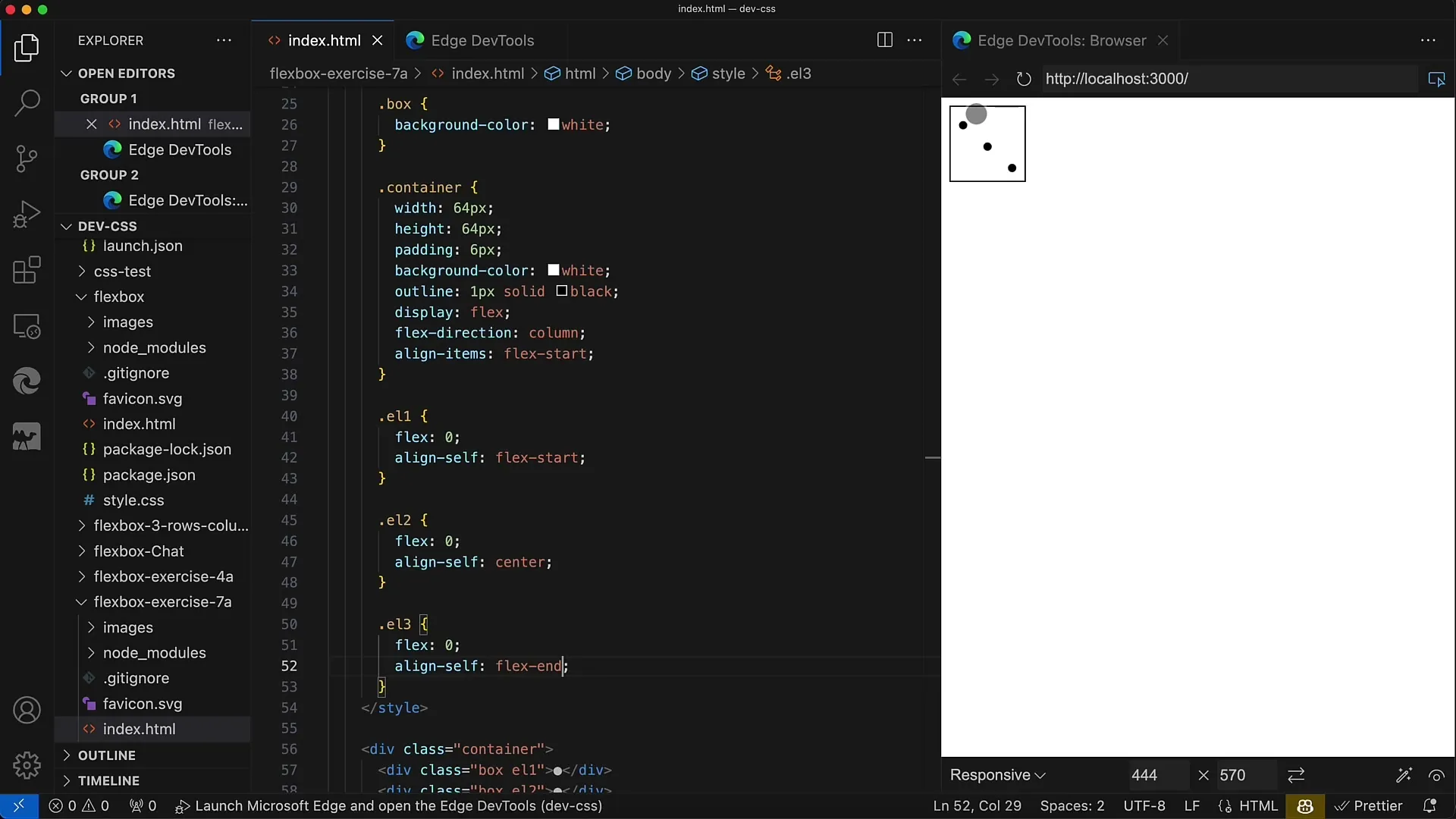 Flexbox Tutorial: Designing the individual alignment of a cube