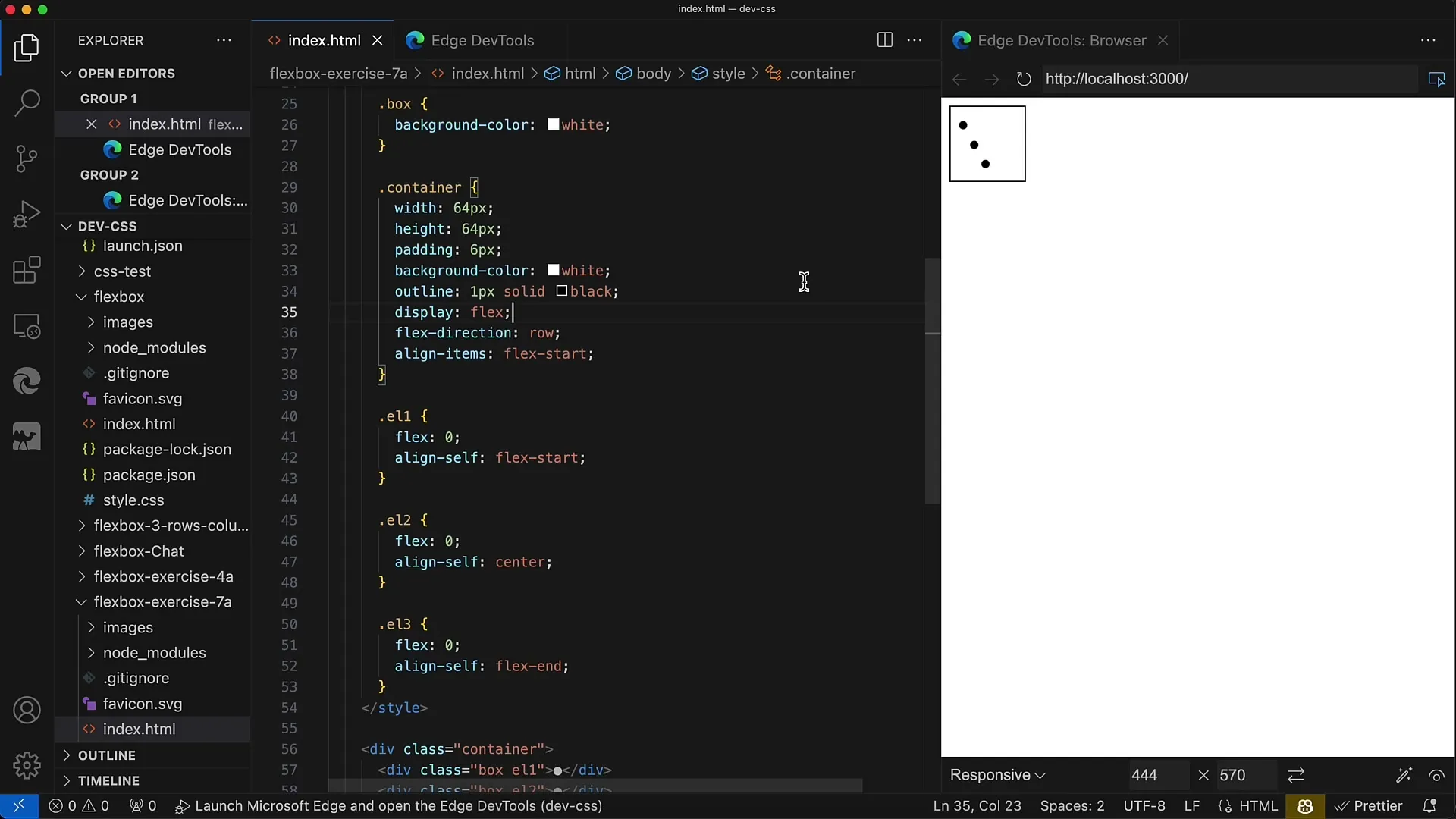 Flexbox Tutorial: Designing the alignment of a cube