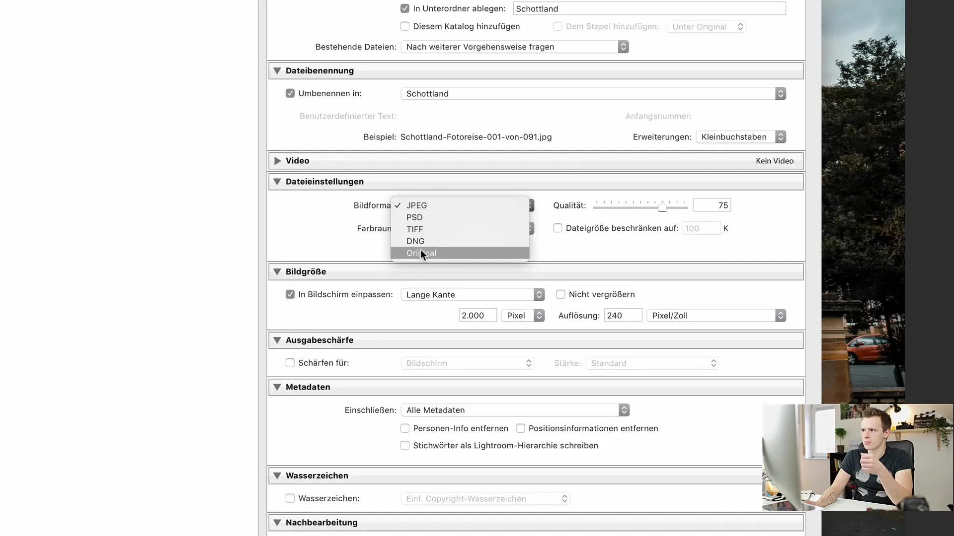 Exportação eficiente de imagens do Lightroom Classic CC