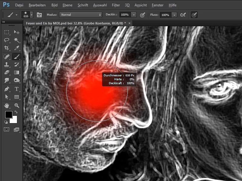 Photoshop-samenstelling - vuur en ijs - deel 02: contourlijnen maken ter voorbereiding op het vuur