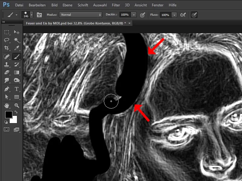 Photoshop-compositie - vuur en ijs - Deel 02: Contouren maken ter voorbereiding op het vuur.