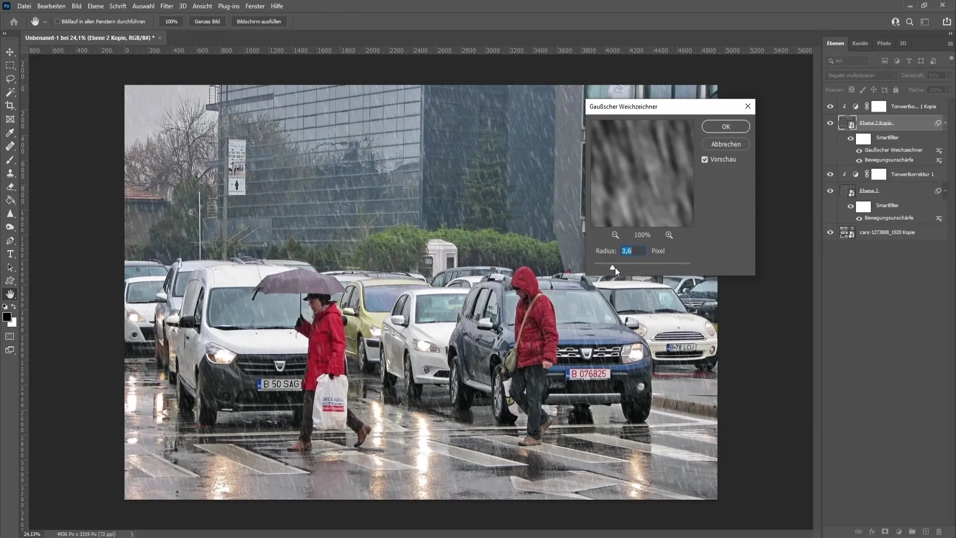 Create a realistic rain overlay in Photoshop