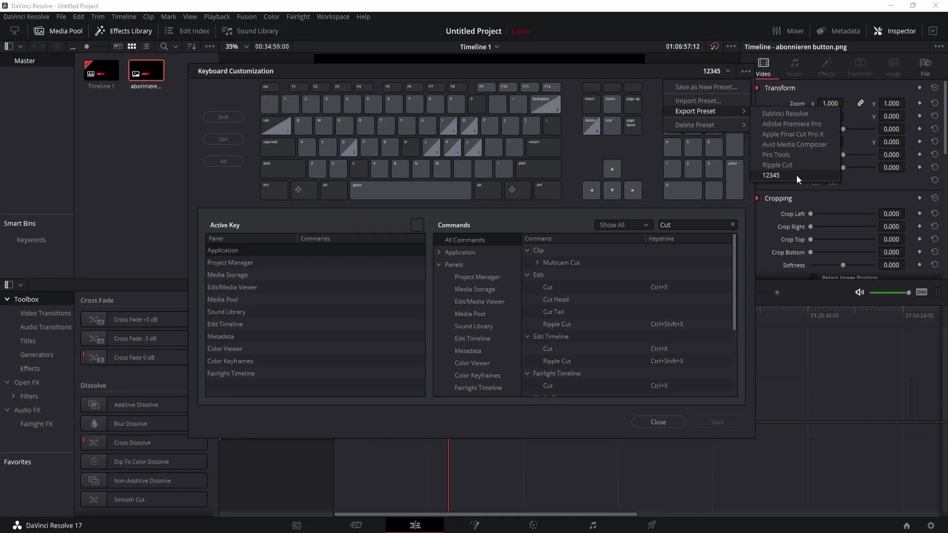 Mudah mengatur pintasan keyboard di DaVinci Resolve